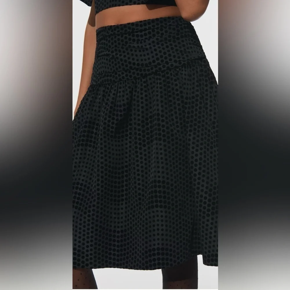 Maeve Black Polka Dot Taffeta Midi Skirt